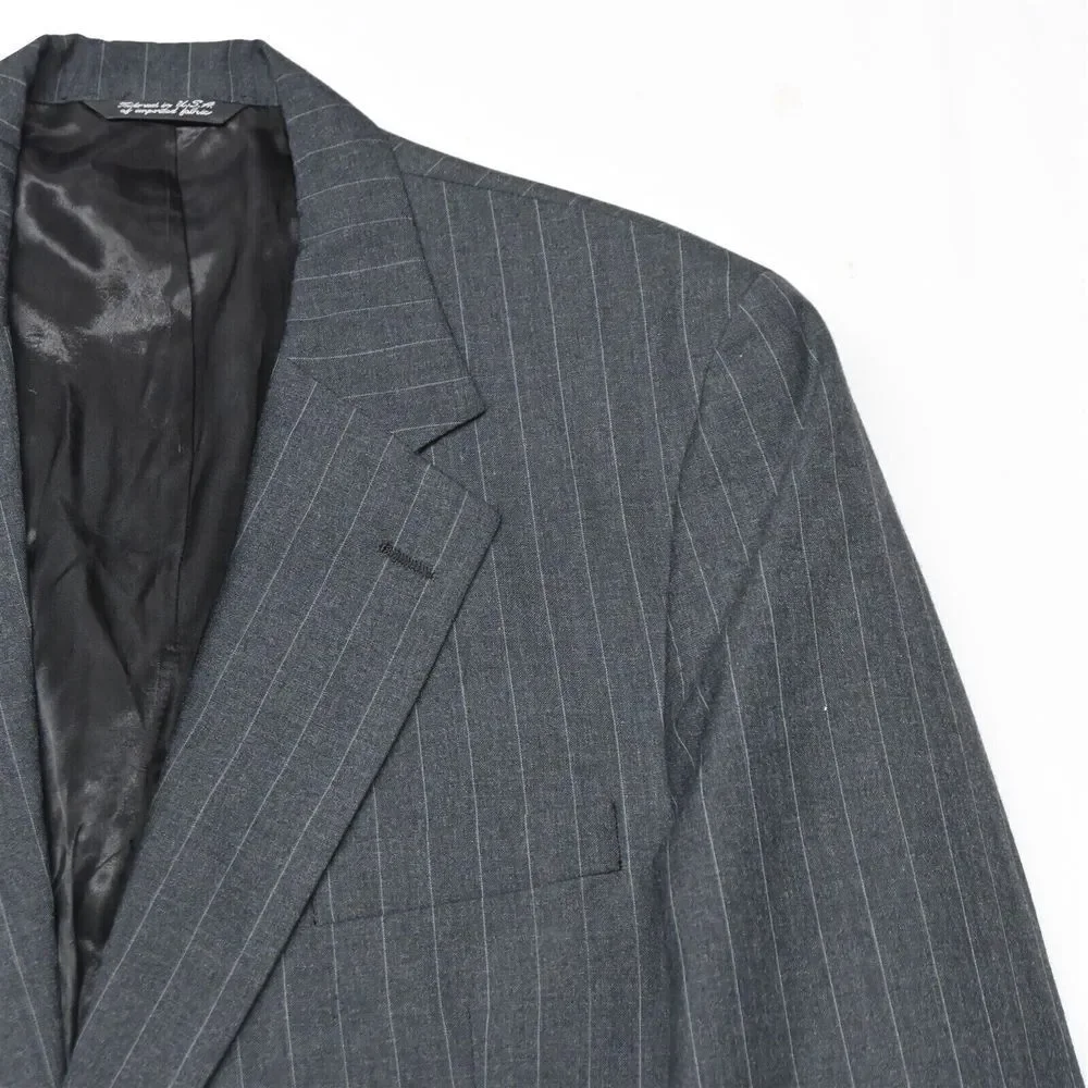 Vtg Bespoke 90s 42L 30x30‎ Gray Stripe Slim USA Made Mens Jacket Pants Suit